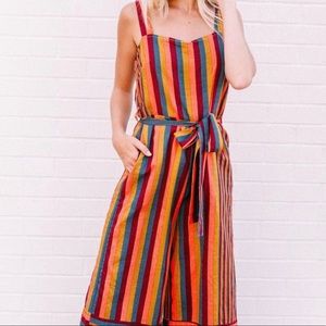 Lucca Couture Other Milana Square-Neck Striped Jumpsuit